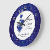 Grande Horloge Ronde Damas bleu avec les coeurs - Accueil Sweet Home (Angle)