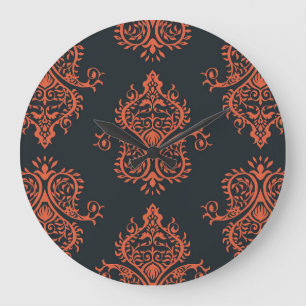 Grande Horloge Ronde Damas orientales : motif vintage méditerranéen.