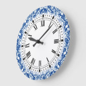 Grande Horloge Ronde Damask bleu et blanc (Angle)