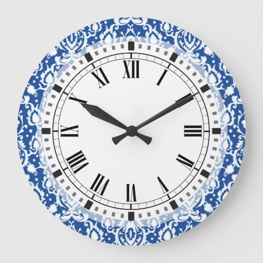 Grande Horloge Ronde Damask bleu et blanc (Recto)
