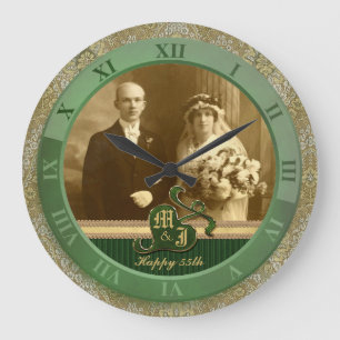 Grande Horloge Ronde Damask Gold Green Wedding