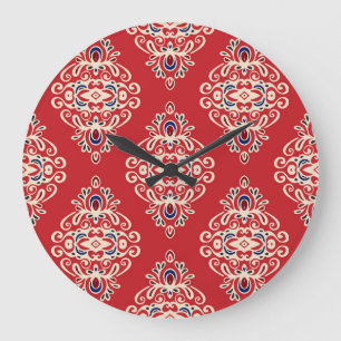 Grande Horloge Ronde Damask Vintage : Flourish Seamless Motif.
