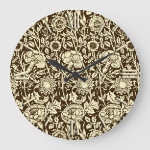 Grande Horloge Ronde Damassé, brun et crème d'oeillet de Nouveau d'art