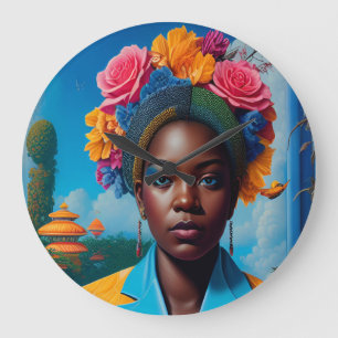 Grande Horloge Ronde Dame avec une veste de costume florale