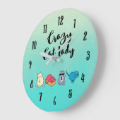 Grande Horloge Ronde Dame du chat fou et 4 chats mignons (Angle)