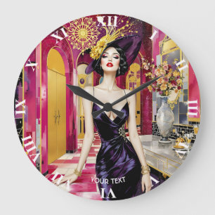 Grande Horloge Ronde Dame Fantastique Mignonne Art Déco