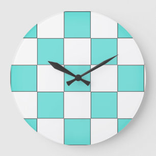 Grande Horloge Ronde Damier Cyan Vert