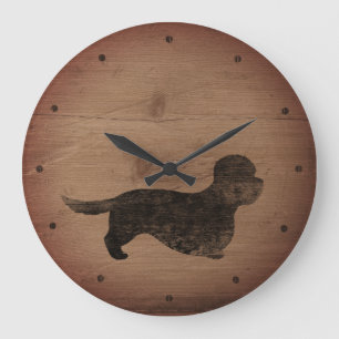 Grande Horloge Ronde Dandie Dinmont Terrier Silhouette Style Rustique