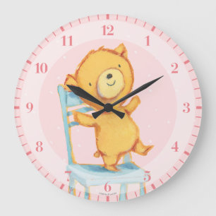 Grande Horloge Ronde Danses et jeux jaunes d'ours sur la chaise