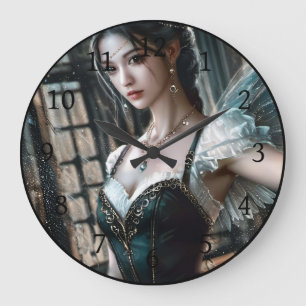 Grande Horloge Ronde Danseur de ballet dans un TuTu Vert et des ailes d