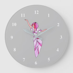 Grande Horloge Ronde Danseur rose funky fille avec cheveux roses