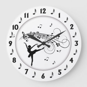 Grande Horloge Ronde Danseuse de ballet dansant avec des notes de musiq