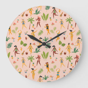 Grande Horloge Ronde Danseuses, motif feuille de palmier.