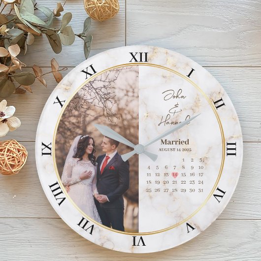 Grande Horloge Ronde Date du calendrier marié Photo personnalisée perso
