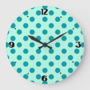Grande Horloge Ronde De grands points rétro - aqua et turquoise