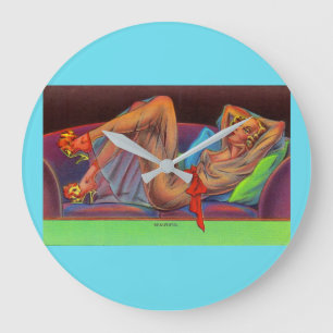 Grande Horloge Ronde Début des années 1940 Belle pin-up girl