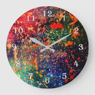 Grande Horloge Ronde Déchirure psychédélique   Arc-en-ciel coloré Abstr