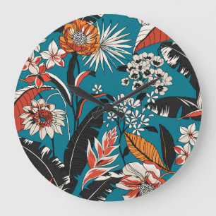 Grande Horloge Ronde Déco florale artistique : Motif Vintage sans coutu