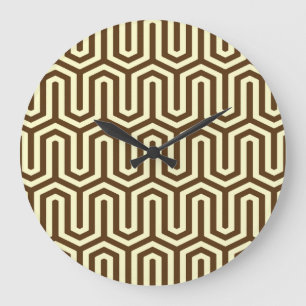 Grande Horloge Ronde Déco motif égyptien - chocolat et crème