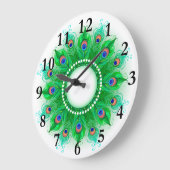 Grande Horloge Ronde Décodeur de Peacock Feather (Angle)