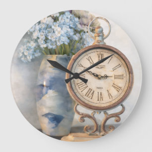 Grande Horloge Ronde Décor de cadran de style floral français vintage