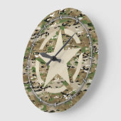 Grande Horloge Ronde Décor de camouflage Vintage Star Stencil (Angle)
