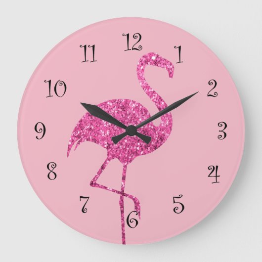 Grande Horloge Ronde Décor De Flamant rose Rose Glitzy (Recto)