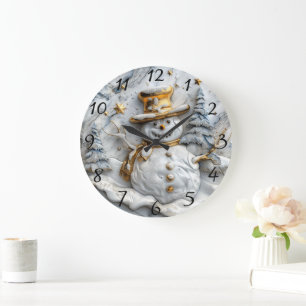 Grande Horloge Ronde Décor de Noël Snowman cosy