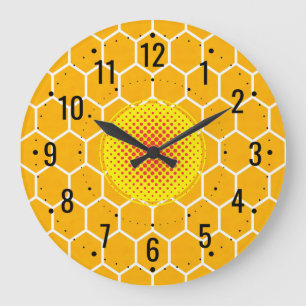 Grande Horloge Ronde Décor de peigne dorée - Abeille de miel