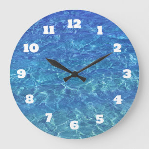Grande Horloge Ronde Décor de plage abstrait bleu eau marin côtier