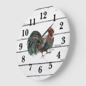 Grande Horloge Ronde Décor de Rooster Rustic Shiplap (Angle)