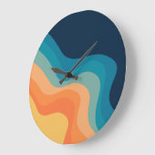 Grande Horloge Ronde Décor de style rétro des vagues (Angle)