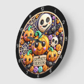 Grande Horloge Ronde Décor Éffrayant Citrouille (Angle)