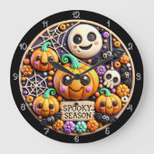 Grande Horloge Ronde Décor Éffrayant Citrouille (Recto)