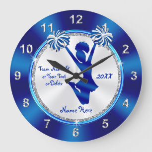 Grande Horloge Ronde Décor personnalisé bleu et blanc Pom-pom girl