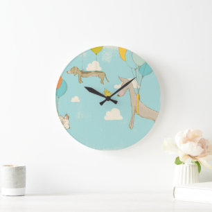 Grande Horloge Ronde Décoration de chambre pour enfants avec des chiens