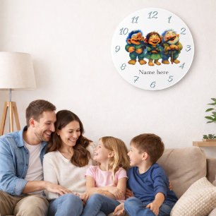 Grande Horloge Ronde Décoration de famille de troll fantaisiste avec no