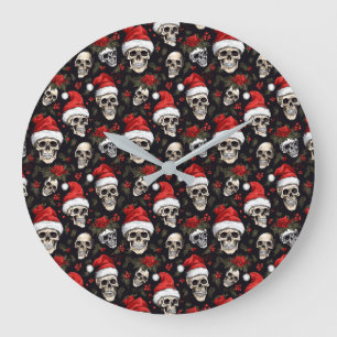 Grande Horloge Ronde Décoration de vacances sombre Gothique Noël Santa 