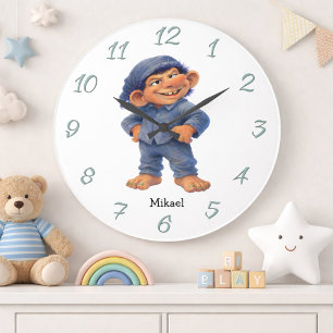 Grande Horloge Ronde Décoration murale de troll fantaisiste pour enfant