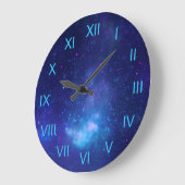 Grande Horloge Ronde Deep Blue Galactic Center Aqua Chiffres Romains (Angle)