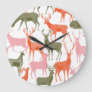 Grande Horloge Ronde Deer Motif : Motif décoratif sans couture