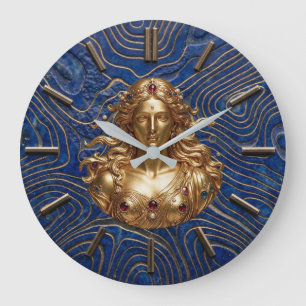 Grande Horloge Ronde Déesse Aphrodite sur cadran en Lapis Lazuli