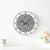 Grande Horloge Ronde Défiler Damask Ptn BW et numéros (Maison)