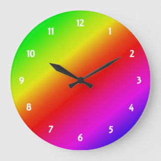 Grande Horloge Ronde Dégradé diagonal arc-en-ciel rouge au vert