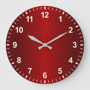 Grande Horloge Ronde Dégradé Rouge Foncé Minimal Nombres