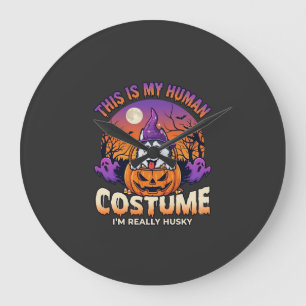 Grande Horloge Ronde Déguisement Humain Husky Citrouille Halloween Fant