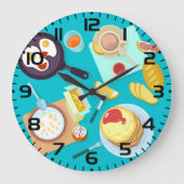 Grande Horloge Ronde Délicieux petit déjeuner Pancakes Oeufs Café (Recto)