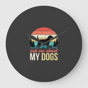 Grande Horloge Ronde Demandez-moi à propos de mon chien Retro Sunset_1