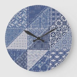 Grande Horloge Ronde Dénim Triangle Patchwork Texture Vintage.