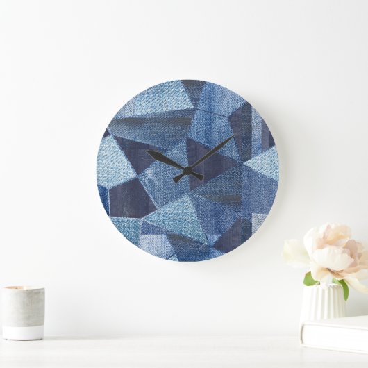 Grande Horloge Ronde Denim Urban : Patchwork à rayures détendues. (Maison)